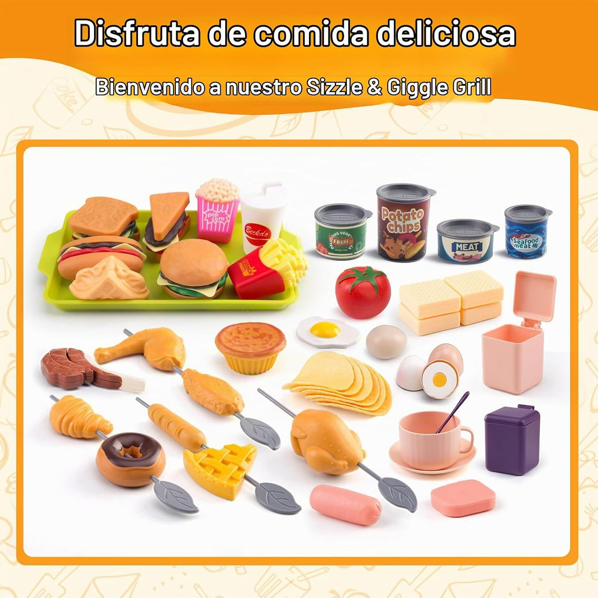 240 piezas de accesorios de cocina para niños, sartenes de juego, ollas, utensilios de cocina con postres, verduras cortables y juego de barbacoa y cesta de almacenamiento, dinero de utilería, regalo de aprendizaje para niños, niños pequeños, niños, rosa