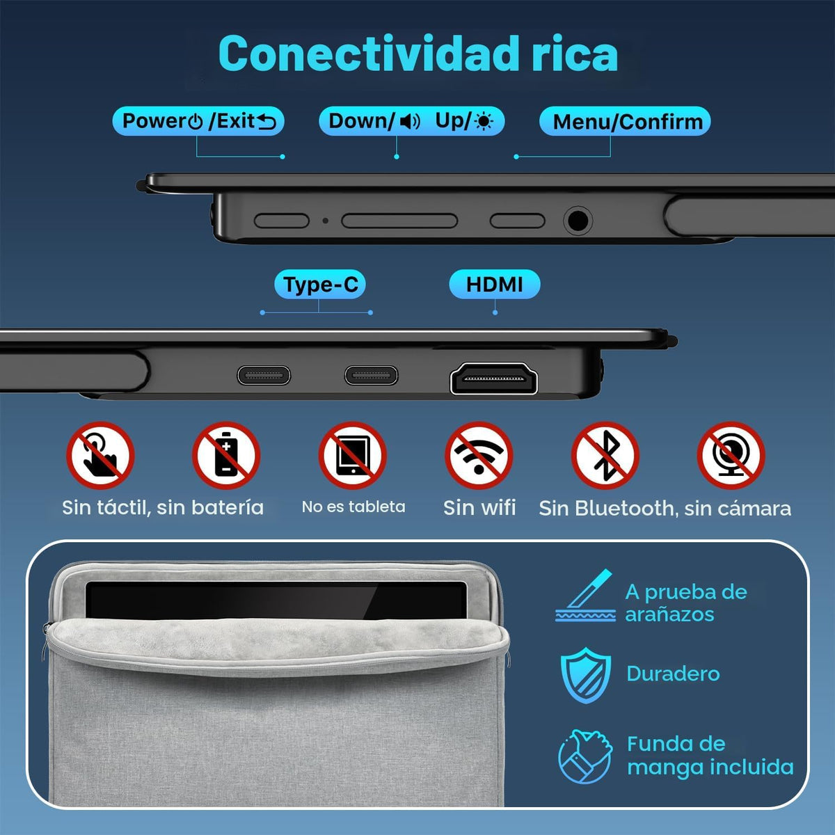 Upperizon Monitor portátil de 14 pulgadas 4K 3840X2400 100000:1 100% DCI-P3 OLED HDMI USB-C Monitor de viaje para laptop, MacBook, PC, Surface PS5 Xbox, pantalla externa con soporte y altavoces, compatible con VESA