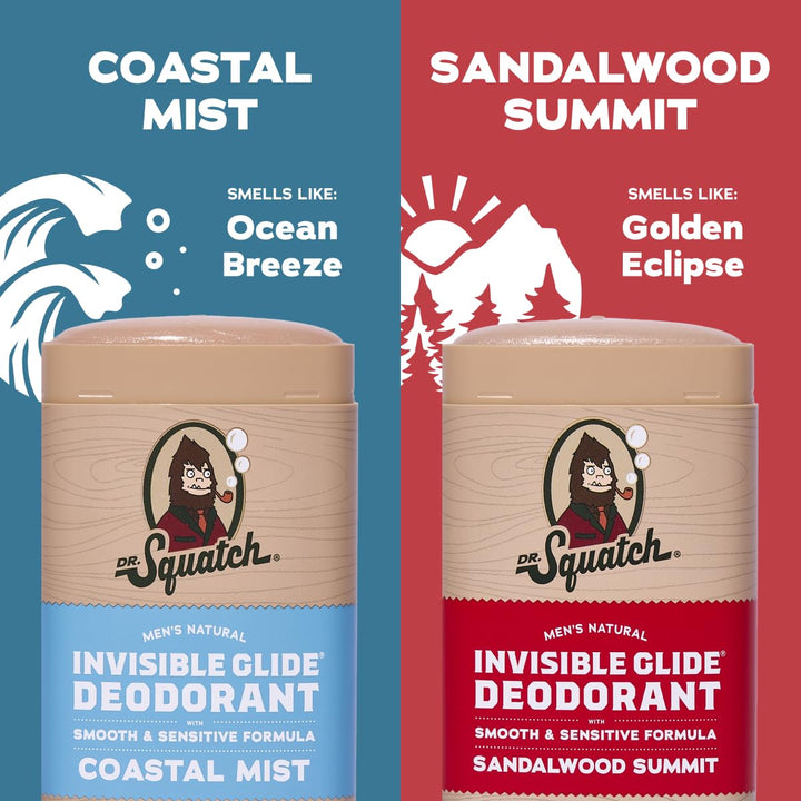 Dr. Squatch Invisible Glide Natural Desodorante para hombre, desliz...