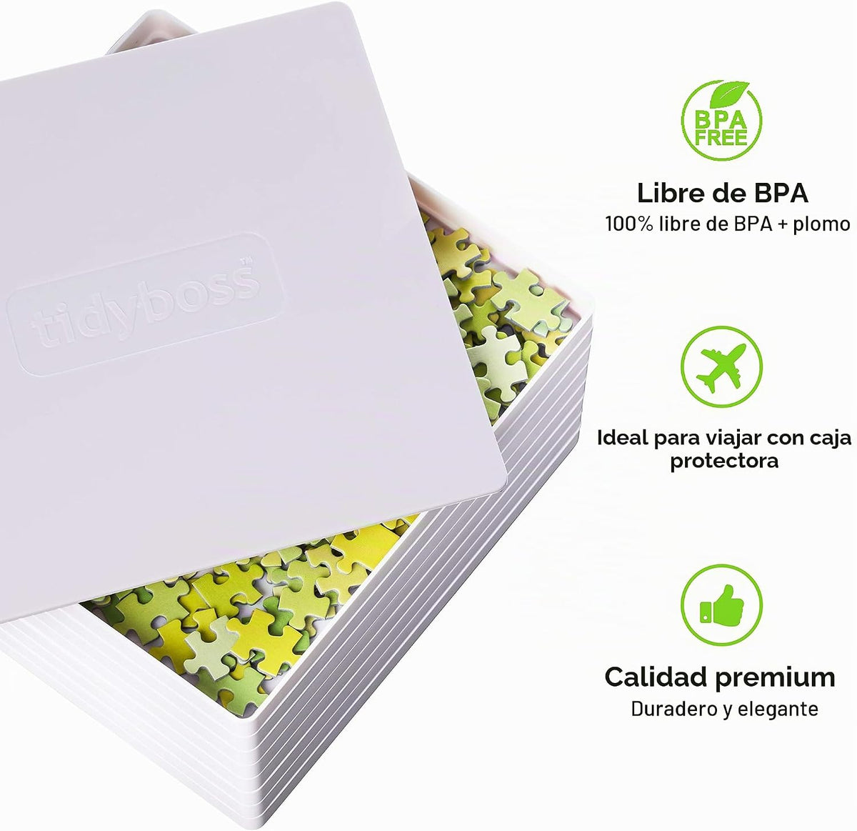 8 bandejas de clasificación de rompecabezas con tapa de 8 x 8 pulgadas, accesorios portátiles para rompecabezas con fondo blanco que hacen que las piezas destaquen para ordenar mejor patrones