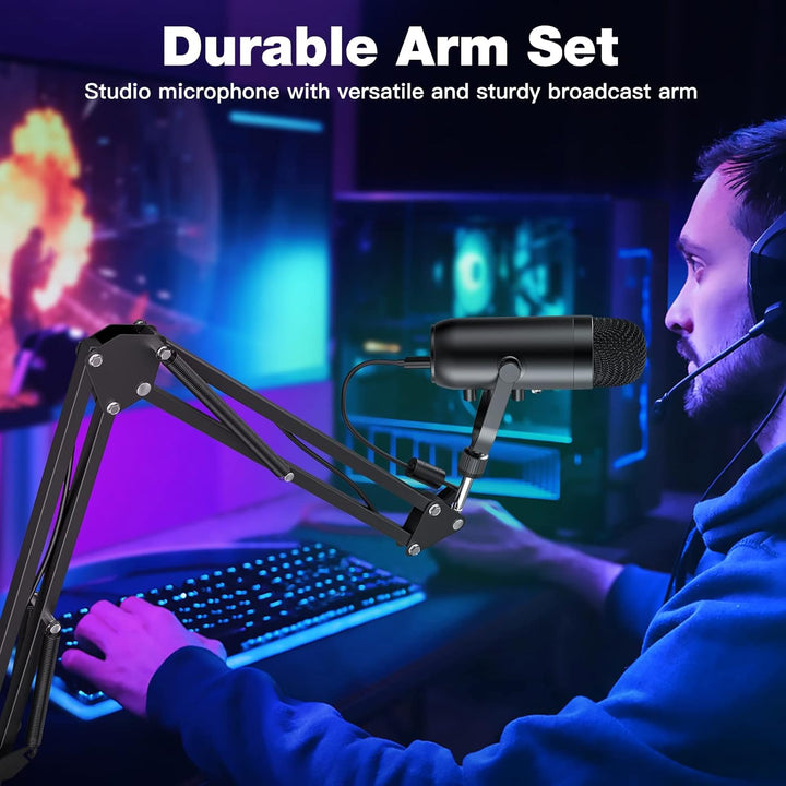 ZealSound Micrófono de podcast con brazo de brazo, micrófono USB co...