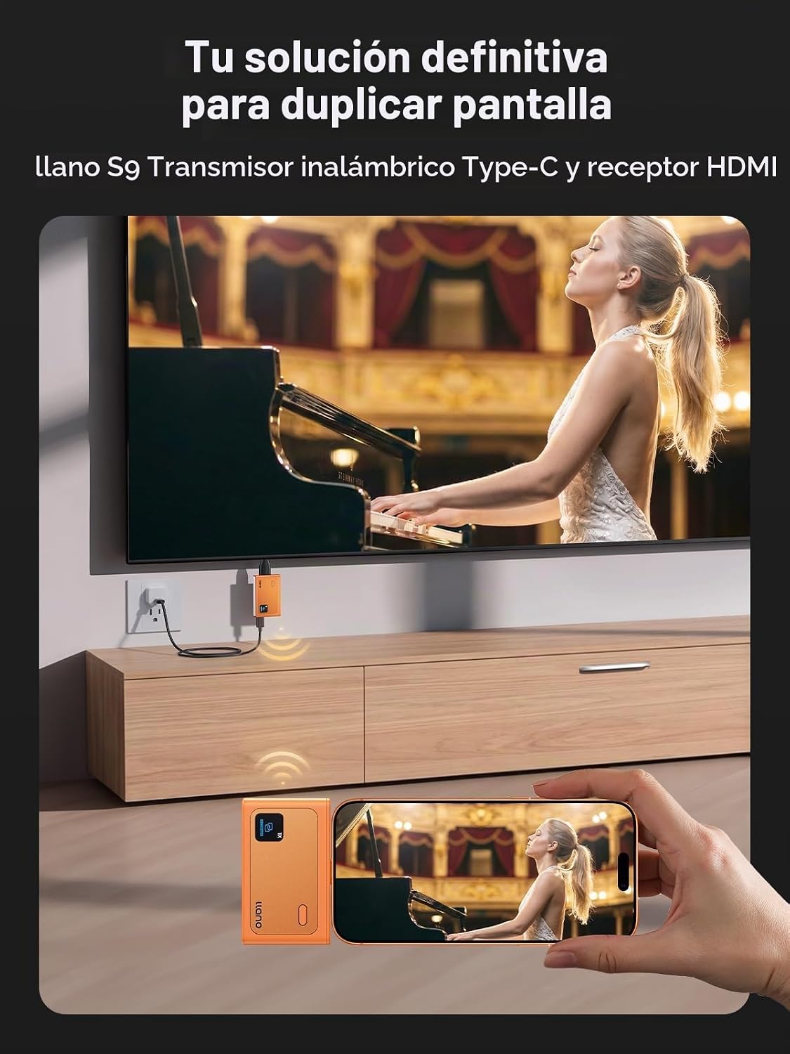 llano Transmisor y receptor HDMI inalámbrico S9 Pro USB-C, 328FT/100M