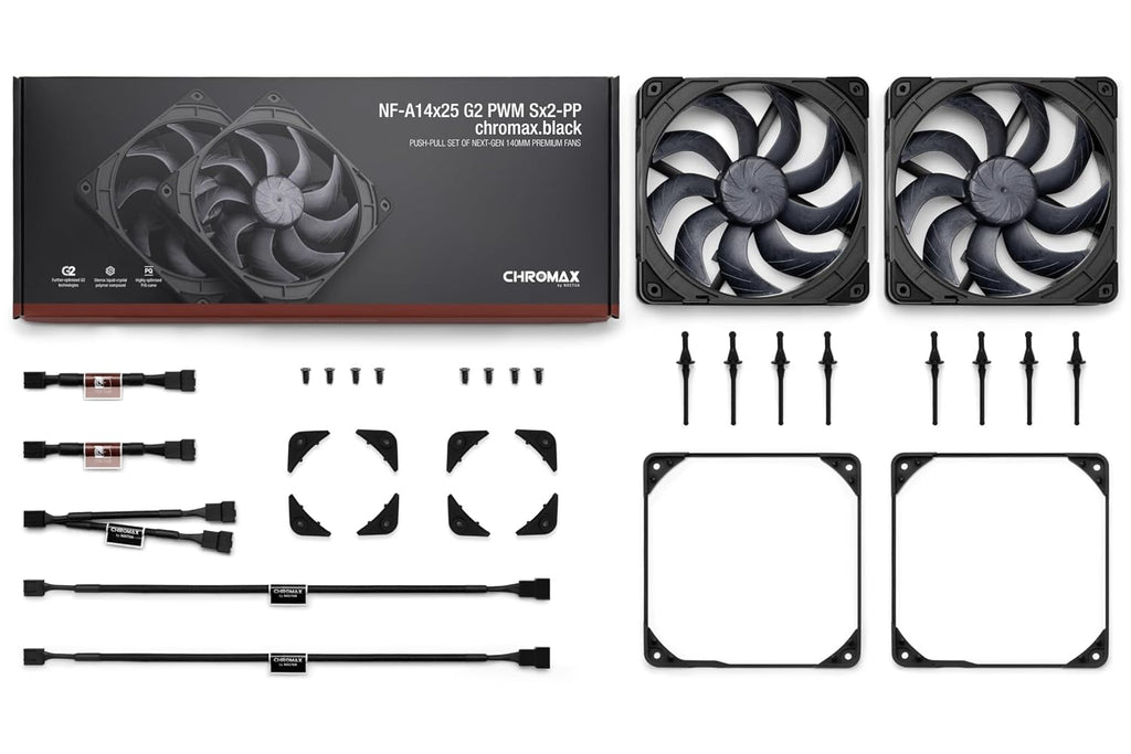 Noctua NF-A14x25 G2 PWM Sx2-PP chromax.Black, Juego de Ventiladores