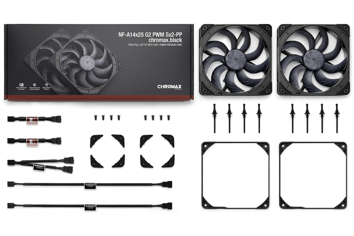 Noctua NF-A14x25 G2 PWM Sx2-PP chromax.Black, Juego de Ventiladores...