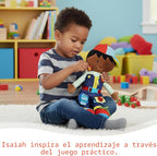 June Garden Dressy Friends Lucas de 15.5 pulgadas, muñeca de peluche educativa para niños y niños pequeños de 2 años en adelante, juguete suave con hebilla Montessori