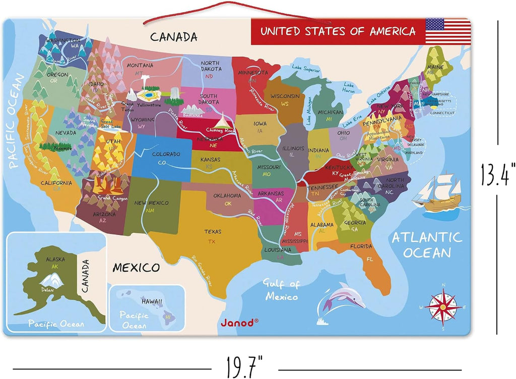Mapa Janod magnético de los Estados Unidos, 19.7 x 13.4 pulgadas