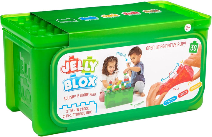 Jelly Blox Caja de Almacenamiento 2-en-1 Stash 'N Stack con 30...