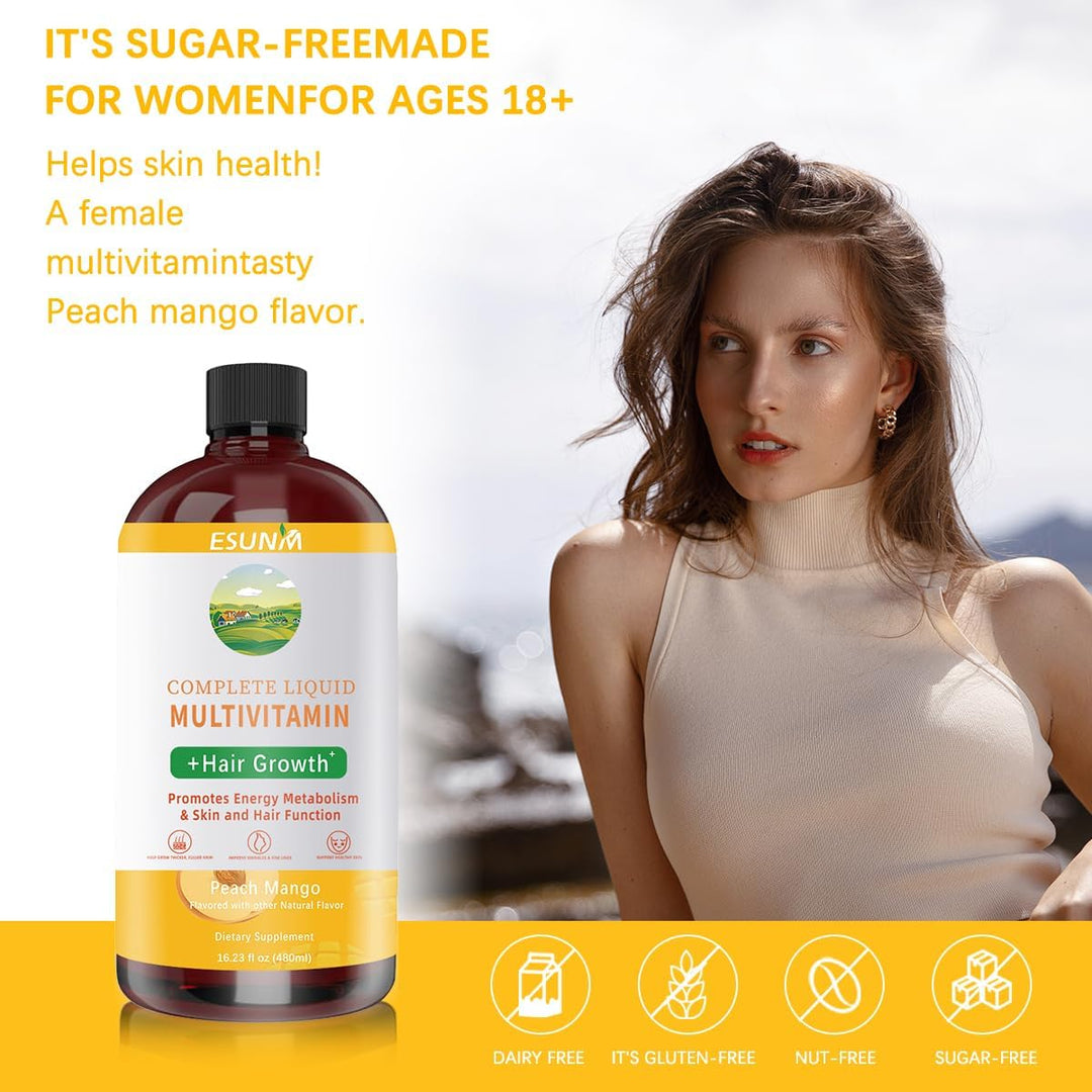 Multivitamínico líquido completo + crecimiento del cabello, promuev...