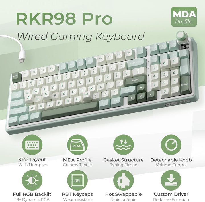 RK ROYAL KLUDGE R98 Pro - Teclado mecánico con cable, teclado RGB p...