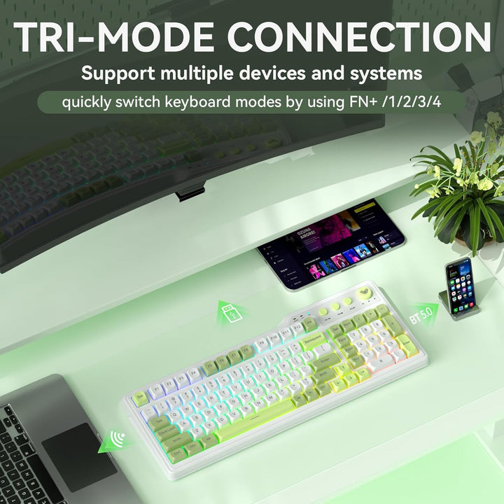 Aula F3099 - Teclado inalámbrico con perilla multimedia, triple mod...