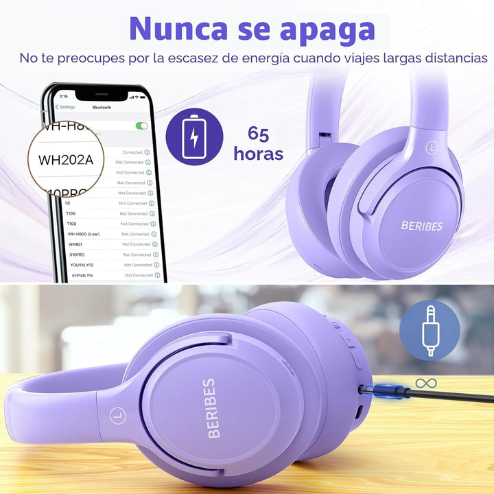 BERIBES Auriculares Bluetooth sobre la oreja, tiempo de reproducció...