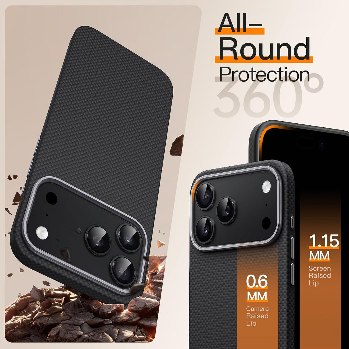 JETech Funda delgada de fibra de aramida para iPhone 18 Pro/17 Pro