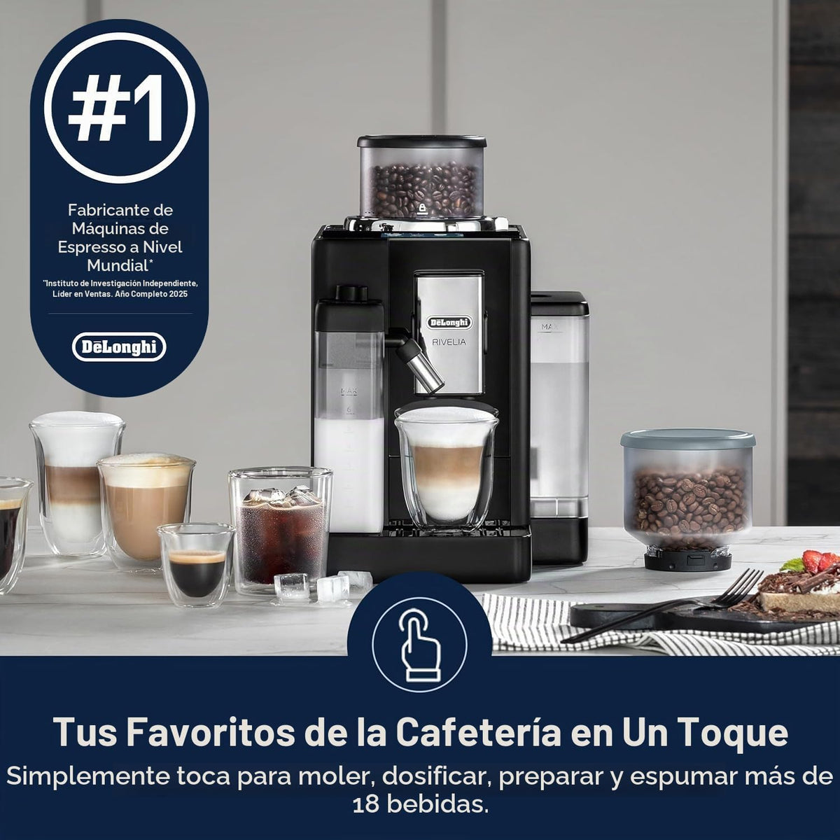 De'Longhi Rivelia - Máquina automática de café expreso, espumador de leche