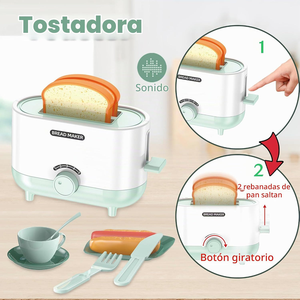 Accesorios para Cocina de Jugar para Niños, Juego de Electrodomésticos de Cocina de Fantasía con Cafetera, Tostadora, Licuadora, Batidora, Juguetes de Cocina con Luz y Sonido, Sets de Cocina para Niños de 3 4 5 6 años