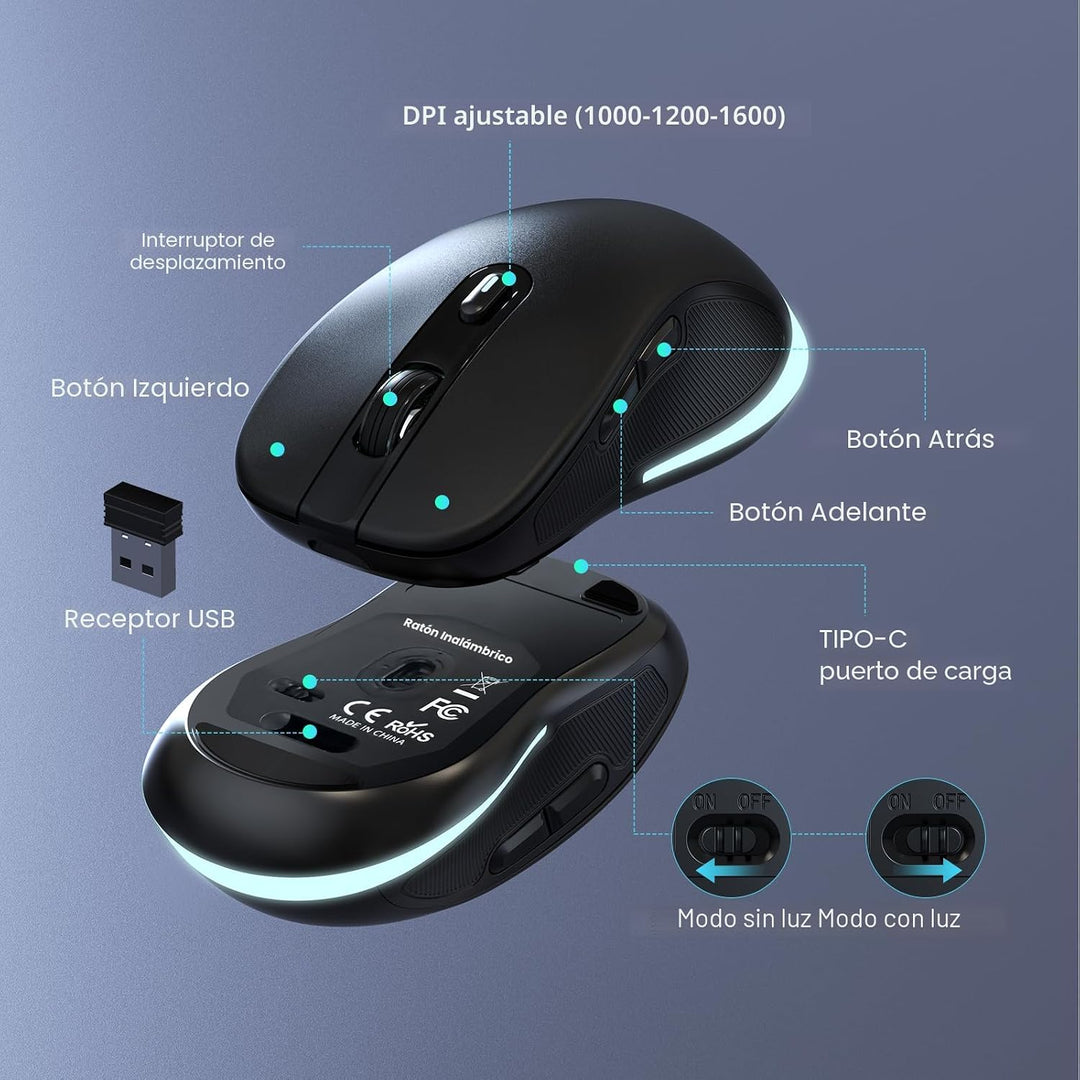 Teclado y mouse inalámbricos de gran impresión - Teclado retroilumi...