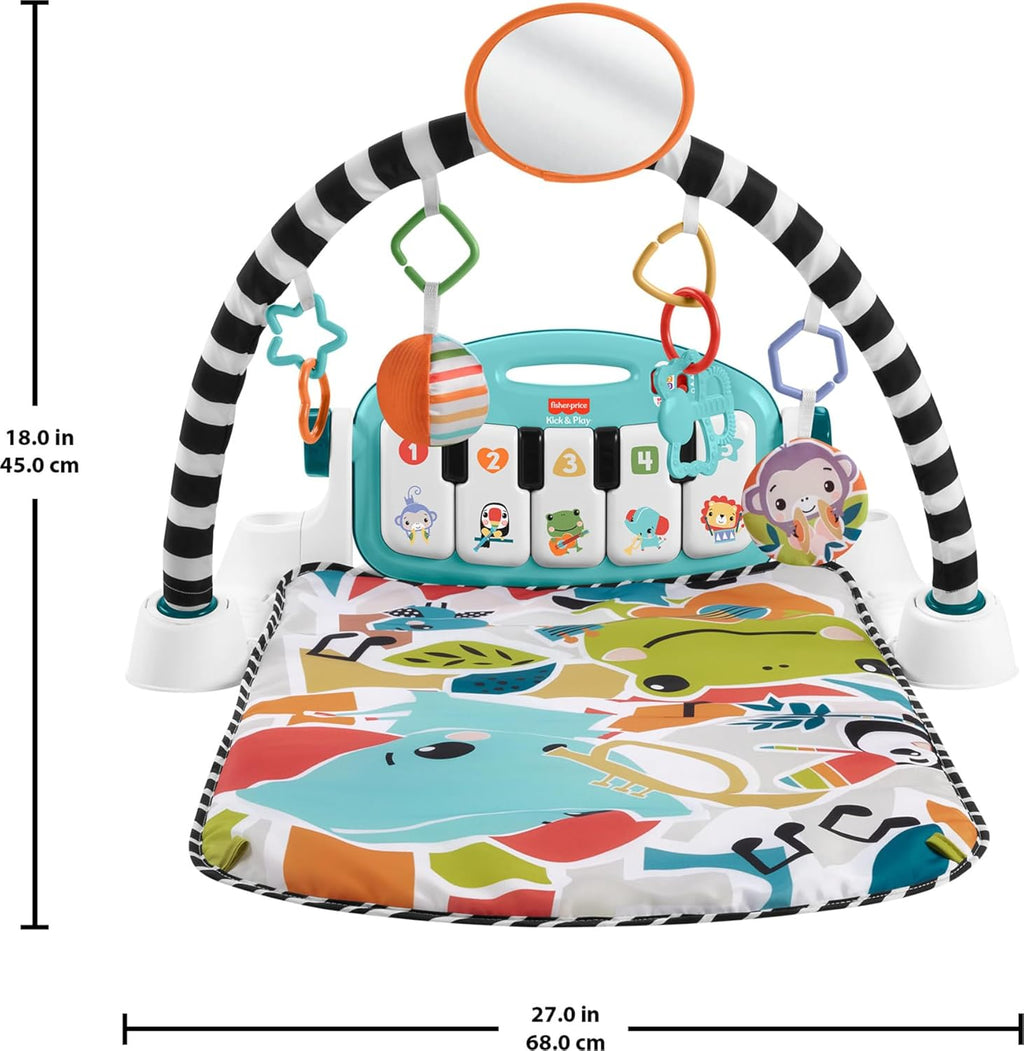 Fisher-Price Alfombra de juego para bebés Glow and Grow Kick & Play Piano Gym, juguete de aprendizaje musical azul con actividades de desarrollo para recién nacidos a partir de 0 meses