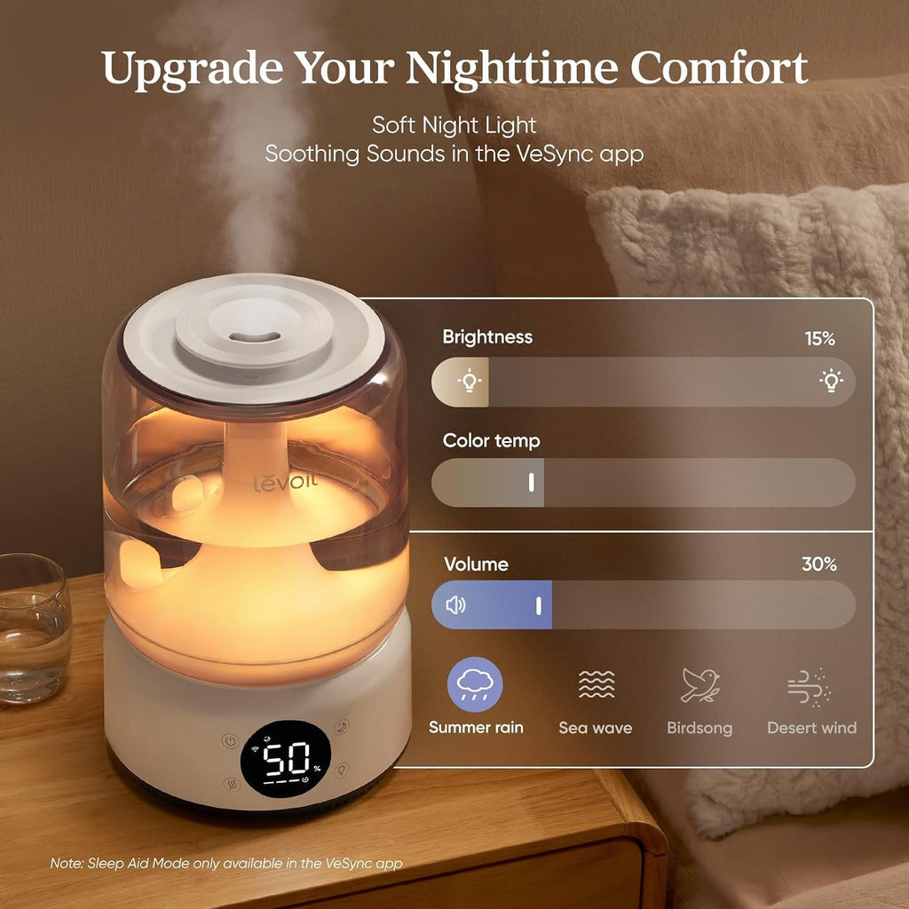 LEVOIT Humidificador inteligente para dormitorio, 4.2L llenado superior