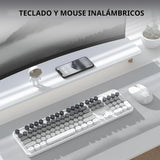 Teclado y ratón inalámbricos cremosos, MOFII 104 teclas redondas de...