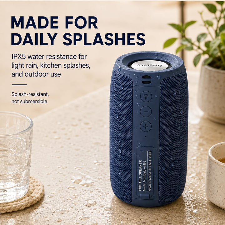 Altavoz Bluetooth Musibaby M68, 12W, IPX5, FM, USB AUX, Azul Oscuro...