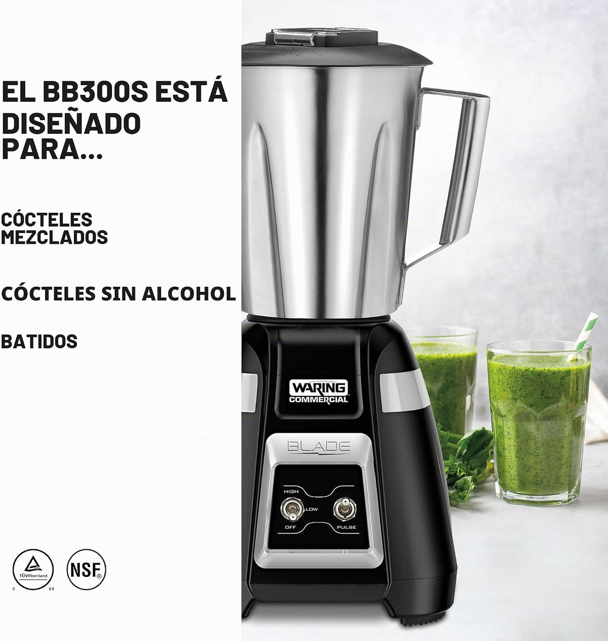 Waring Batidora de cuchillas con tarro de acero inoxidable de 48 oz y palanca y pulso