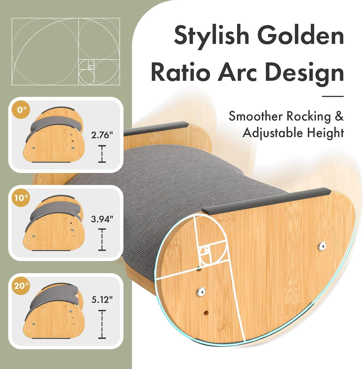 Lámpara Reposapiés de bambú para debajo del escritorio con cojín 3 en 1, reposapiés ergonómico reversible de madera para debajo del escritorio en el trabajo, taburetes ajustables con funda lavable