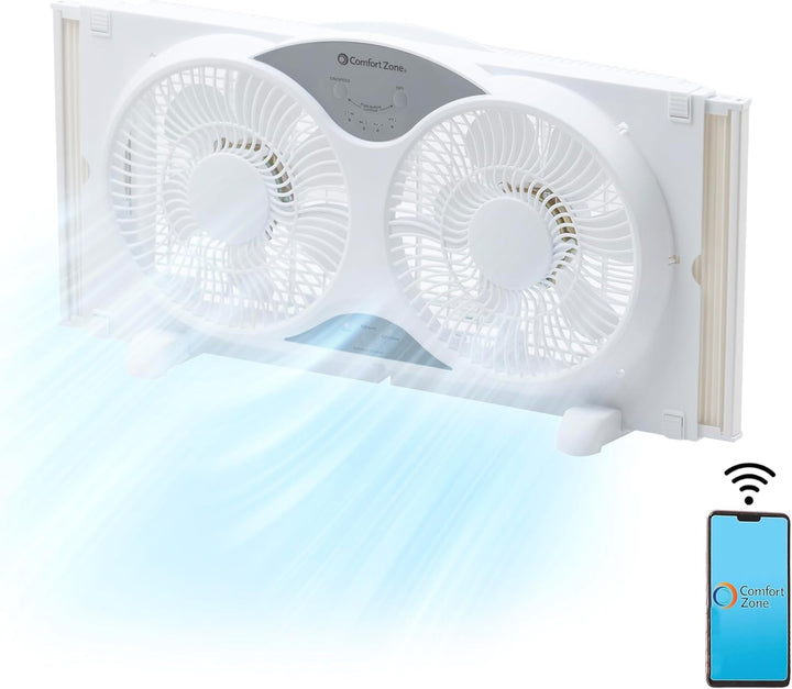 Comfort Zone Ventilador de ventana doble WiFi inteligente de 9 pulg...