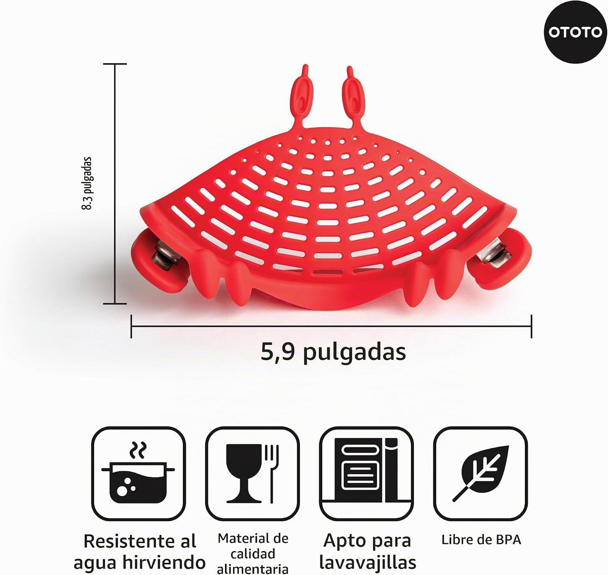 OTOTO Colador de clip de cangrejo – Colador de silicona para pasta con pinzas de acero inoxidable – Accesorios de cocina únicos, regalos de cocina para mujeres, artículos esenciales de cocina, regalos divertidos, accesorios de cocina – (Crabby)