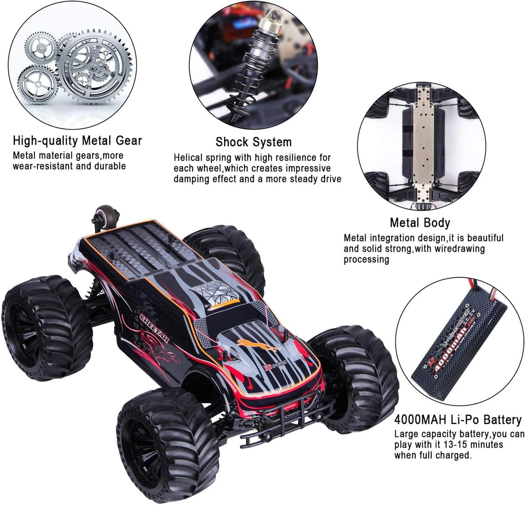 JLBRACINGRC 1/10 - Autos RC sin escobillas para adultos, 80+ KPH, 4WD RC Camiones | Camiones monstruo ESC 120A, auto de control remoto grande todoterreno todo terreno, IPX7 impermeable Hobby RC regalo