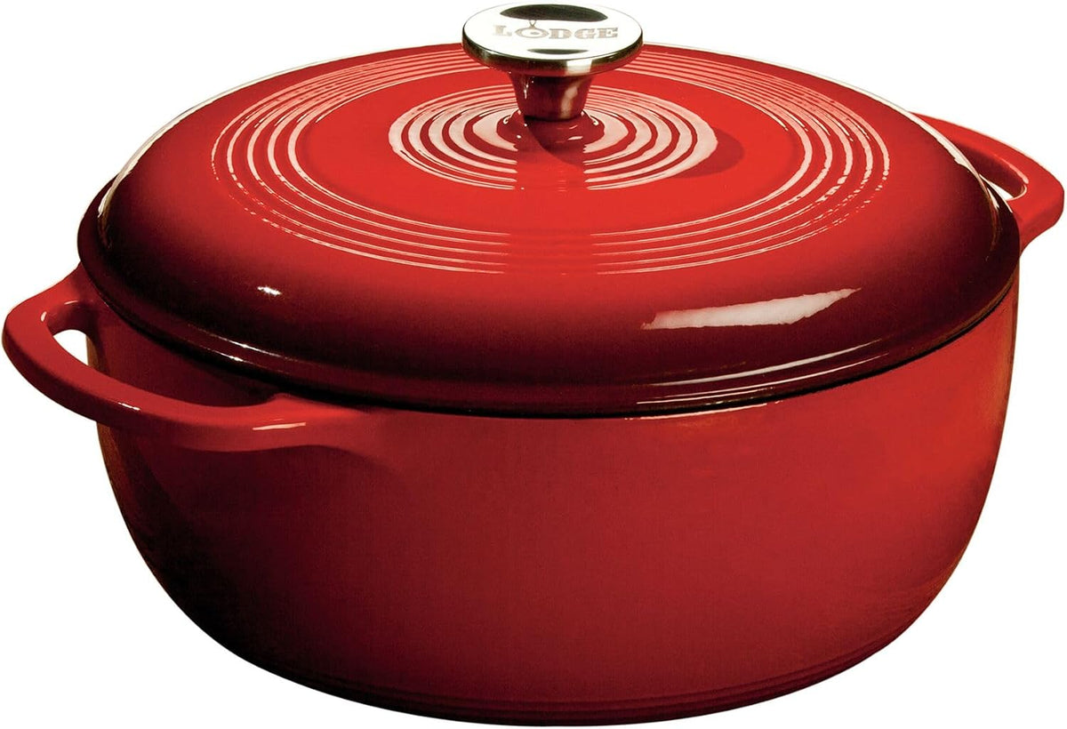 Lodge Essential - Horno holandés de hierro fundido esmaltado, 6 cuartos de galón, color rojo isla
