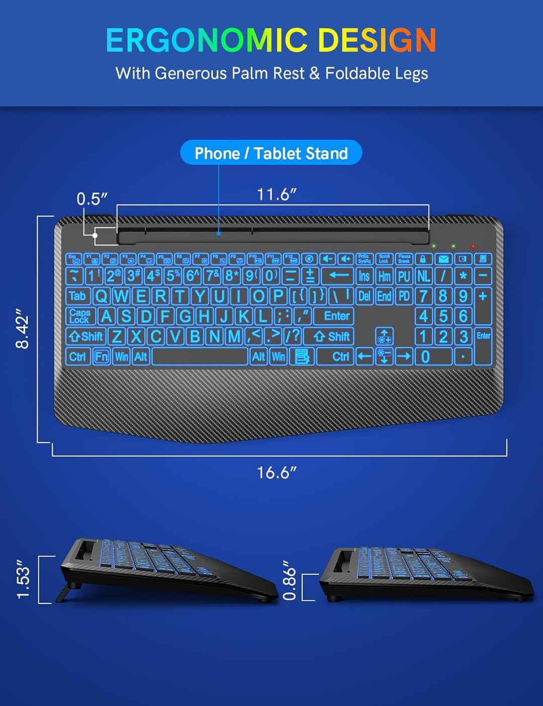 Teclado inalámbrico con retroiluminación de 7 colores, reposamuñeca...
