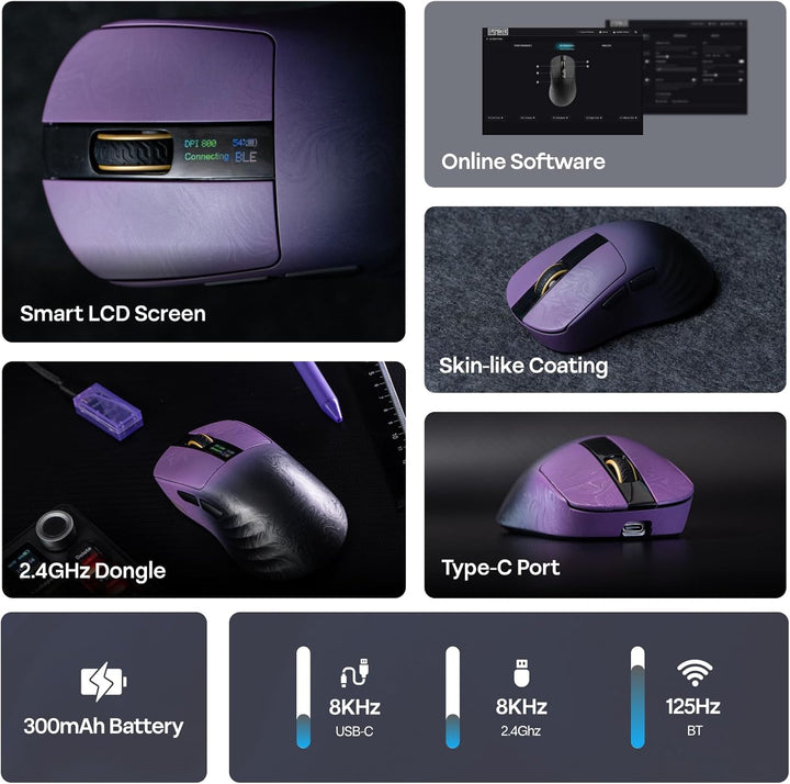 EPOMAKER Carbonis - Mouse inalámbrico para juegos con pantalla digi...