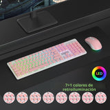 Vumilstek Teclado y mouse rosa retroiluminado, máquina de escribir...