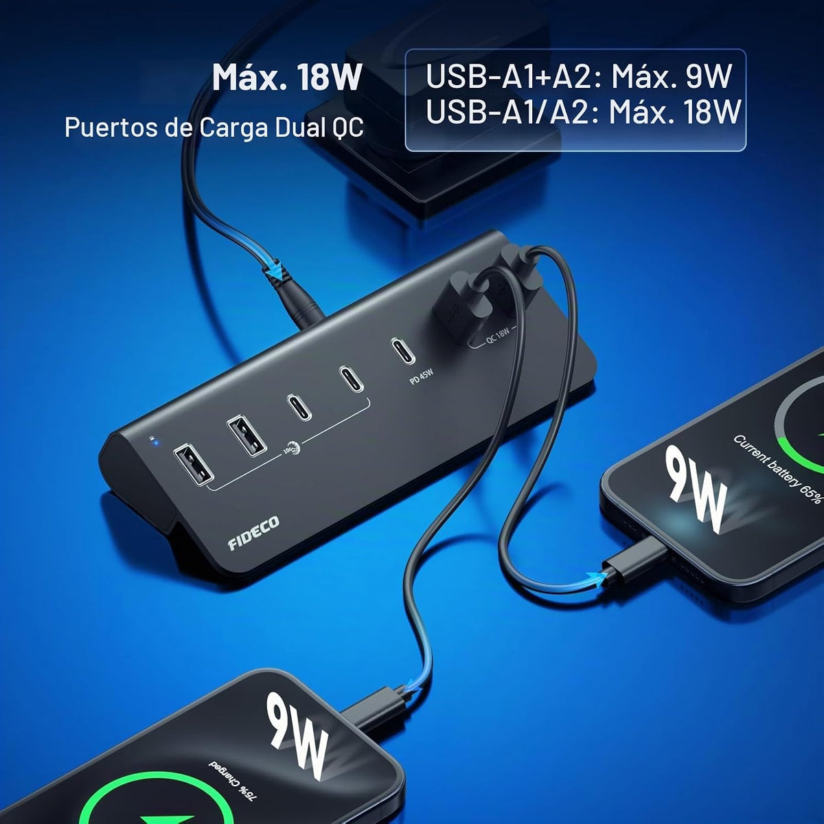 FIDECO, H7124PQ, hub USB 3.2 de 2 puertos, alimentado
