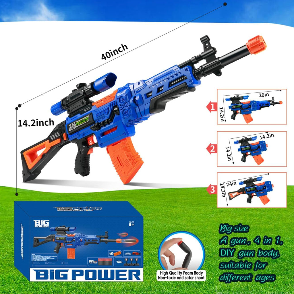 Bigpower Electric Rifle de francotirador de juguete para niños con mira, kit de chaleco táctico, rifle de francotirador automático para niños 4 en 1, rifles de juguete para niños de 8-12, pistolas de