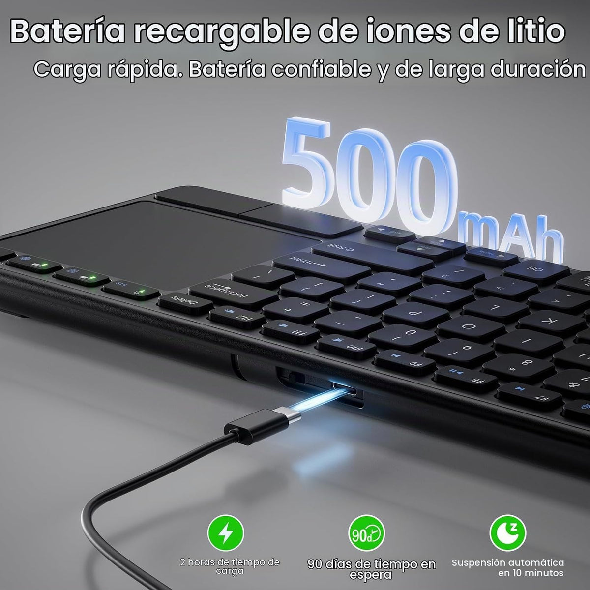 Teclado inalámbrico recargable con panel táctil-QWERTY