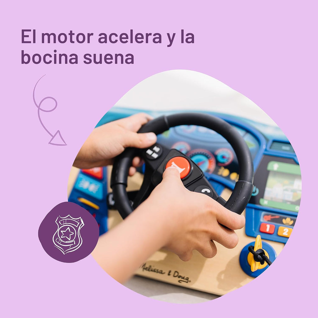 Melissa & Doug Vroom & Zoom, tablero interactivo de madera, volante de