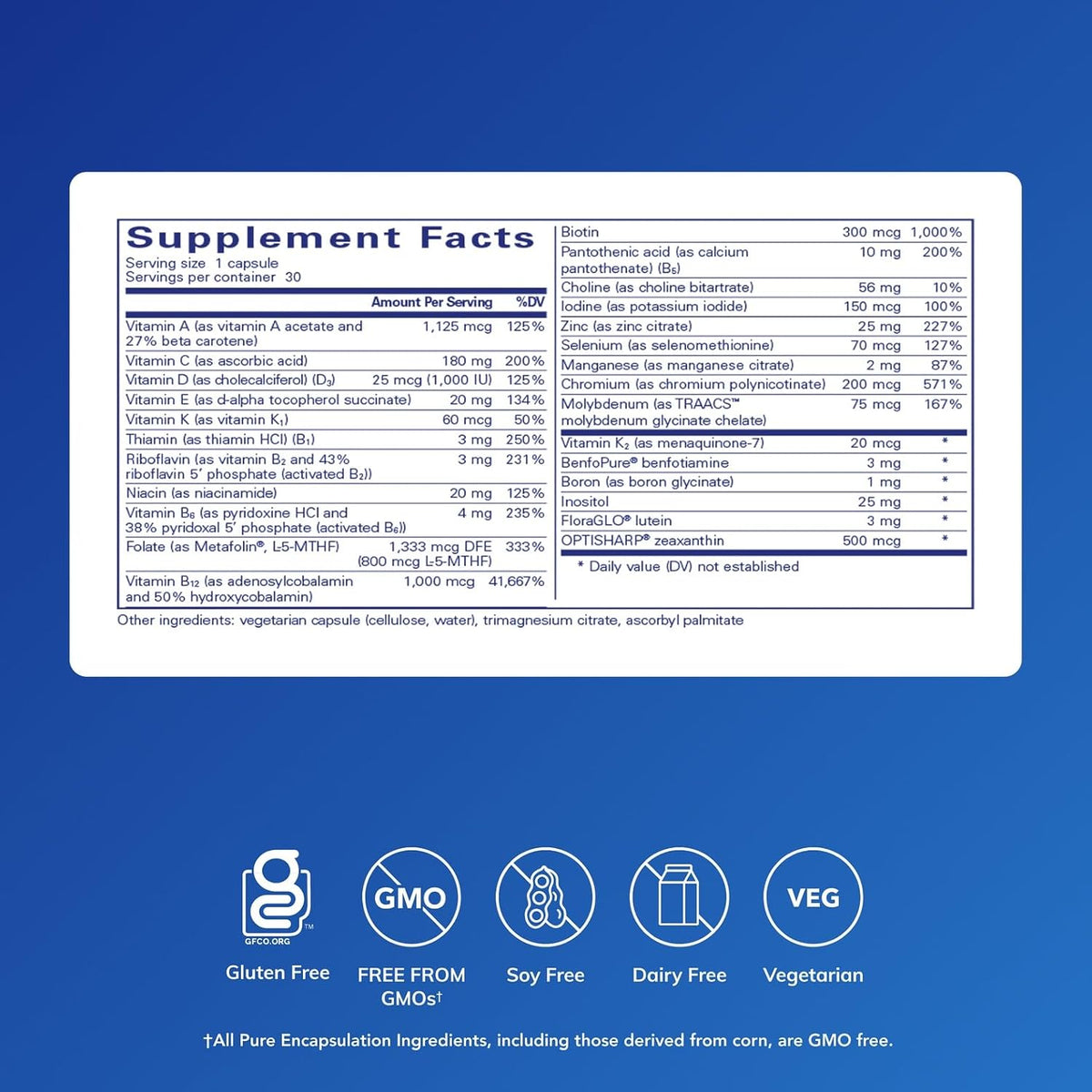 Pure Encapsulations PureGenomics Multivitamínico, 60 cápsulas, 30 unidades (1 paquete)