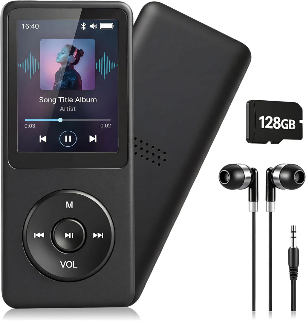 Reproductor MP3 de 128 GB con auriculares Bluetooth 5.3 incluidos