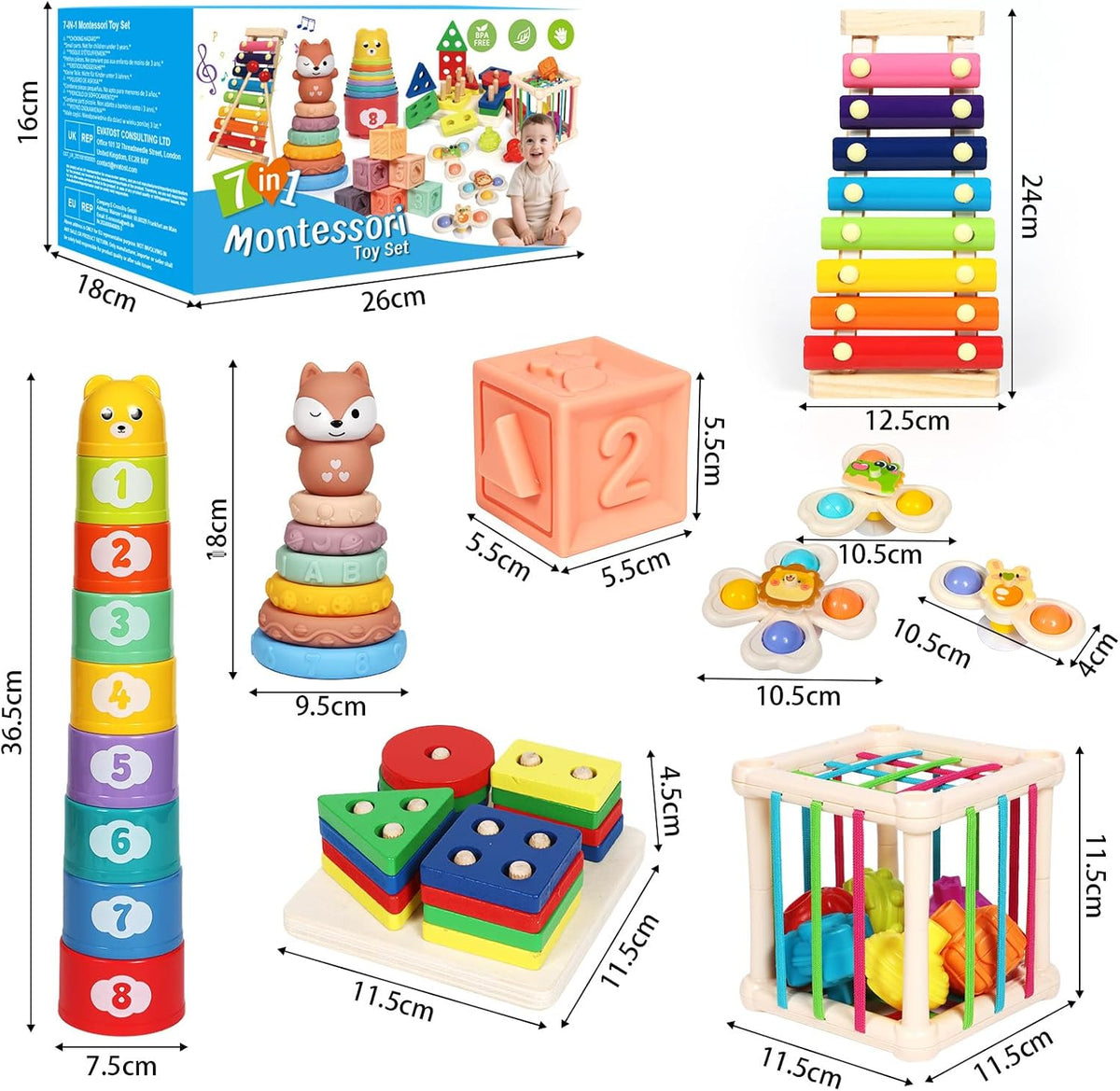 Juguetes para bebés 18-36 meses, Set de actividades Montessori 7 en 1