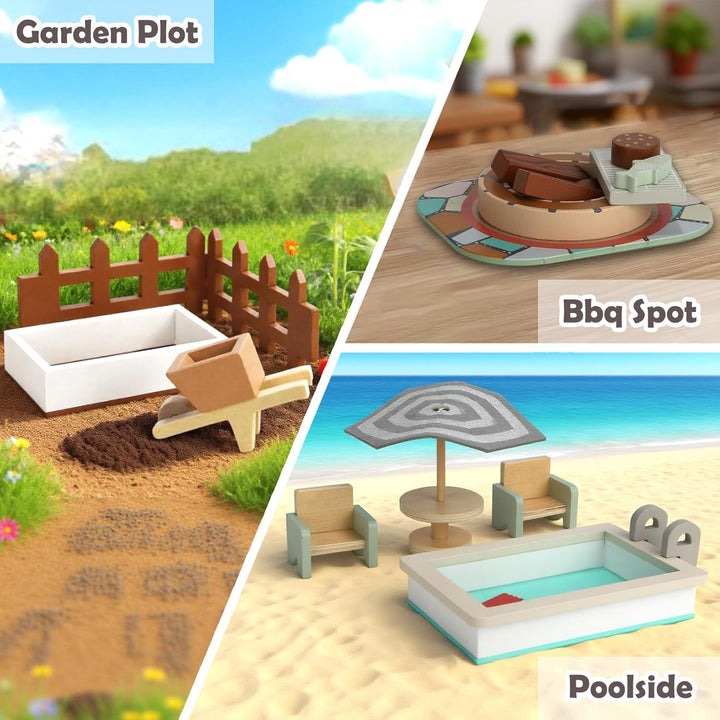 Juego de 26 piezas de muebles de madera para casa de muñecas, acces...