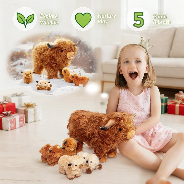 OUOZZZ - Juego de animales de peluche de vaca Highland, 14.5 pulgad...