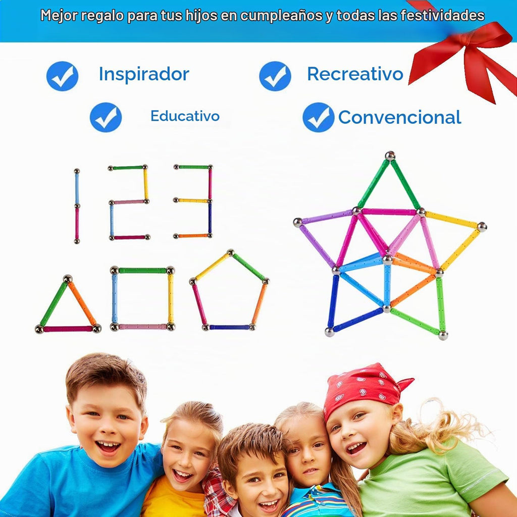Juego de 204 piezas de palos de construcción magnéticos, juguetes educativos apilables de 2.3 pulgadas de longitud para niños y adultos, juguete de construcción STEM bolas no magnéticas 3D con bolsa de almacenamiento