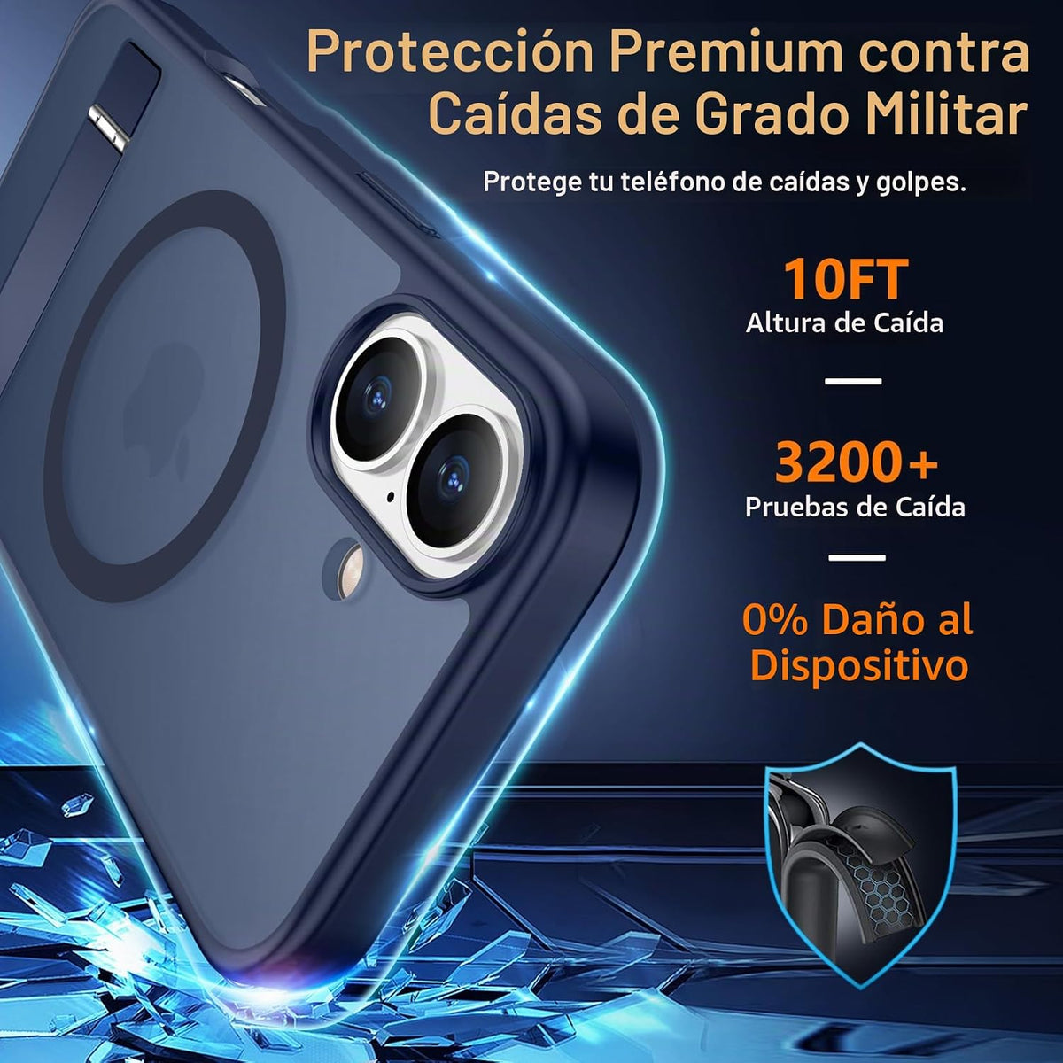 SPIDERCASE - Funda magnética para iPhone 16, soporte integrado, azul