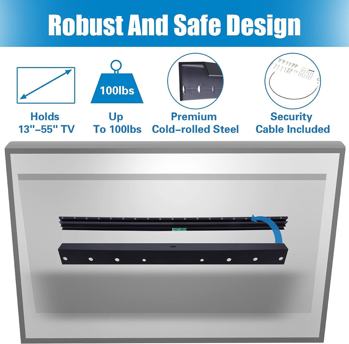 Soporte de pared para TV sin tacos para pantallas de 13 a 55 pulgadas, sin necesidad de tacos, con nivel de burbuja mejorado, VESA máx. 400 x 400 mm, hasta 45,36 kg, ajuste universal para
