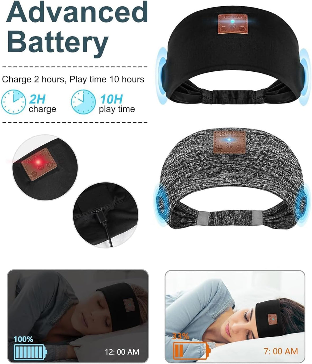Mixiba Paquete de 2 auriculares para dormir, diadema con altavoz es...