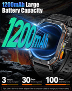 Military Smarty Watch para Hombres, Reloj Inteligente de 2.01" con Batería de 1200mAh, Linterna, Llamadas Entrantes/Salientes, Monitor de Ritmo Cardíaco/Sueño, 100+ Modos Deportivos, Fitness Tracker para Android/iPhone