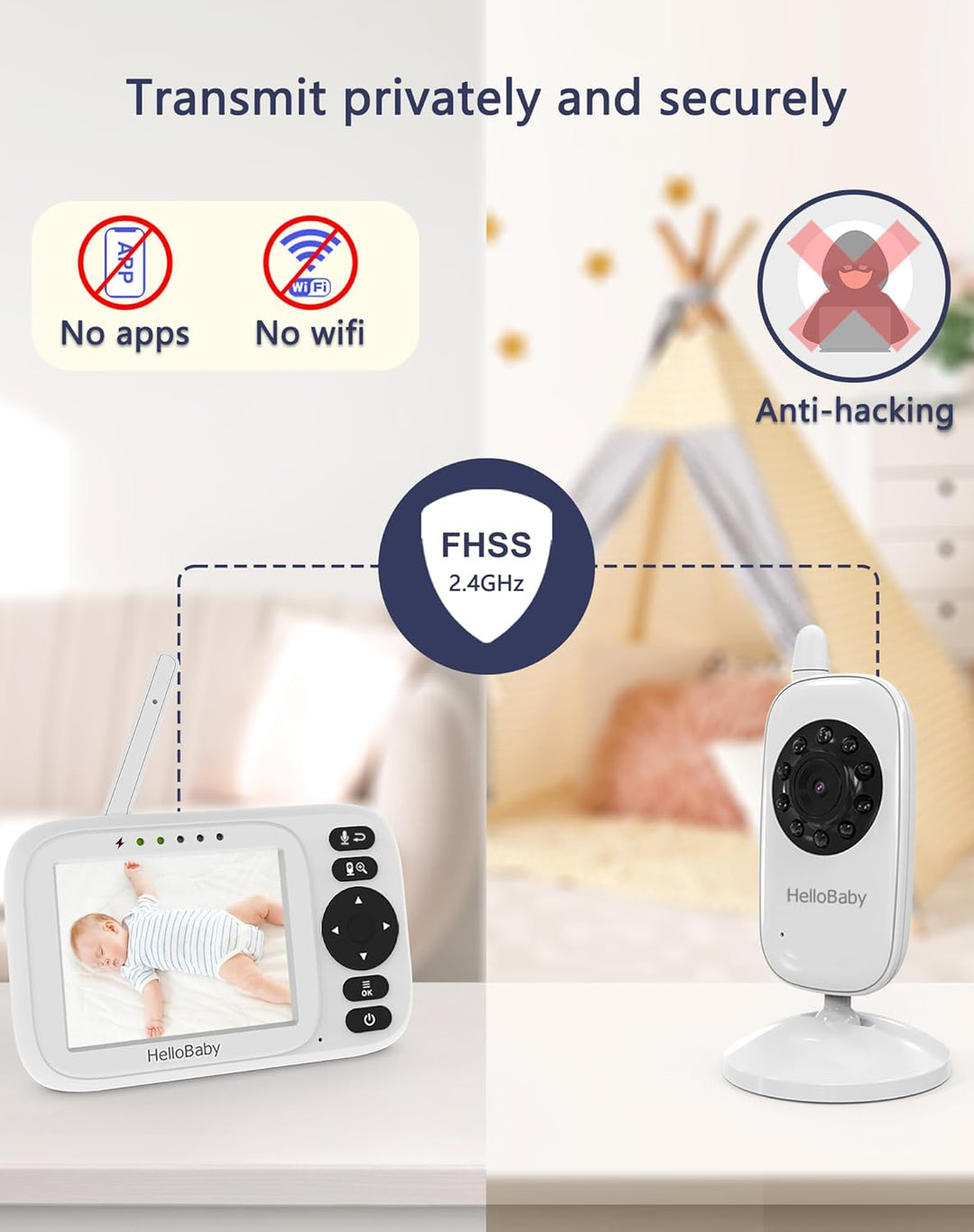 HelloBaby Monitor de bebé con 2 cámaras, pantalla de 3.2 pulgadas,...