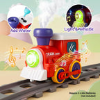 Juego de tren eléctrico para niños pequeños con vapor, luces y música