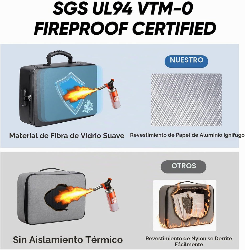 BALEINE Caja de Documentos Ignífuga con Cerradura, Bolsa de Documentos Ignífuga Portátil Impermeable Cajas de Archivos Ignífugas para Documentos, Caja Organizadora de Archivos para Papeleo Importante