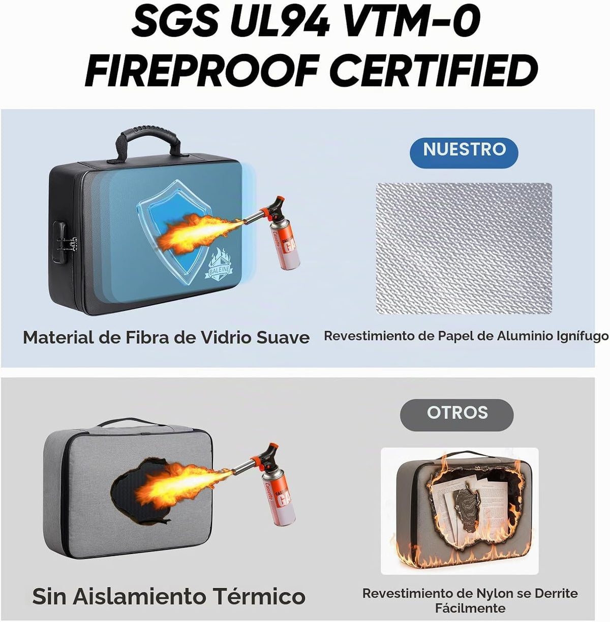 BALEINE Caja de Documentos Ignífuga con Cerradura, Bolsa de Documentos Ignífuga Portátil Impermeable Cajas de Archivos Ignífugas para Documentos, Caja Organizadora de Archivos para Papeleo Importante